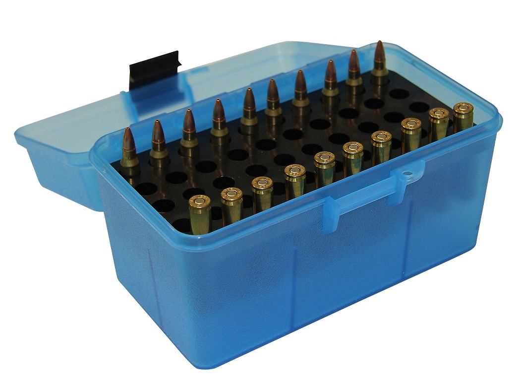 MTM H50RS DELUXE Ammo Box CLEAR BLUE content 50